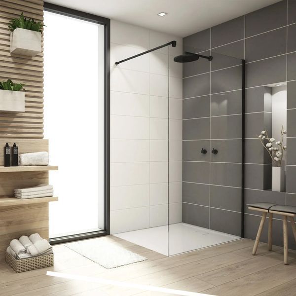 Душова перегородка Ronal STR4PA61000607 WALK-IN EASY 1000*2000, скло 6 мм, прозоре, профіль чорний мат 581935 фото