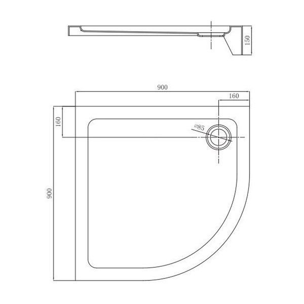 Піддон Primera STQ2090 FRAME &mdash; чверть кола 90&times;90 (акрил, D90, висота 150 мм) 276023 фото
