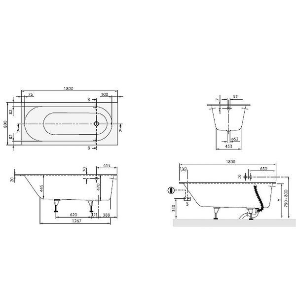 Ванна Villeroy & Boch UBQ180OBE2V-01 Oberon 180x80 см 26298 фото