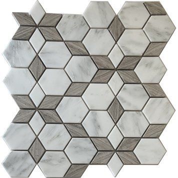 Мозаїка Mozaico De Lux S-Mos Spth2840-207R-8 Wood+White 30x26 см 577481 фото