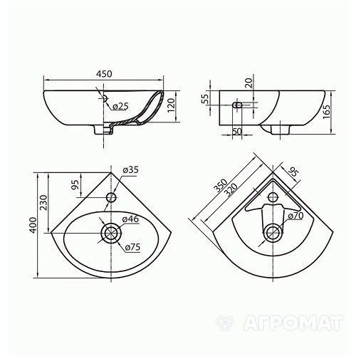 Раковина кутова Kolo L82735000 RUNA 35 см, білий глянець 450x400x165 188430 фото