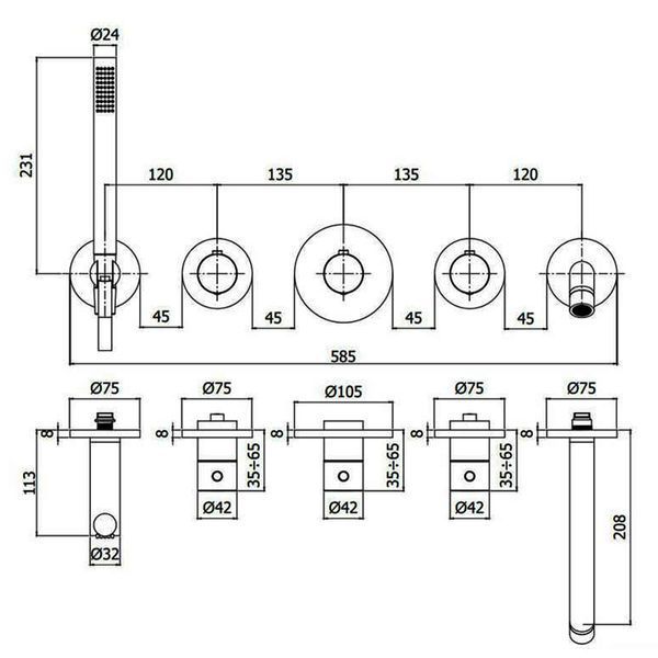 Змішувач для ванни Paffoni MDE001NO Modular Box термостатичний на 2 вих, чорний мат 525859 фото