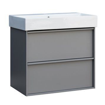 Тумба з умивальником Devit 083060G QUADRA 60 сіра матова, з сифоном 604x450x602 550455 фото