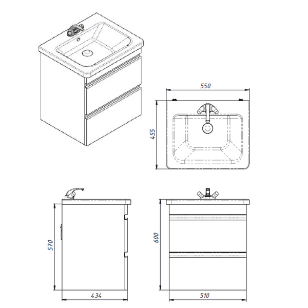 Тумба з раковиною Devit 754055W FRAME 55 см, біла на ніжках 585745 фото