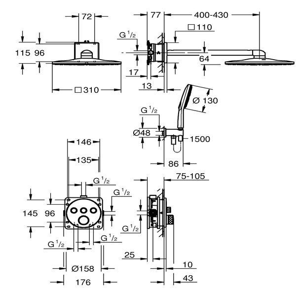 Душова система Grohe 34863000 GRT SmartControl 310 на 3 виходи, кругла 553724 фото