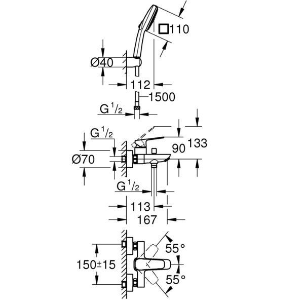 Змішувач для ванни Grohe 1018142430 Cubeo З Ручним Душем, Чорний Матовий 574089 фото