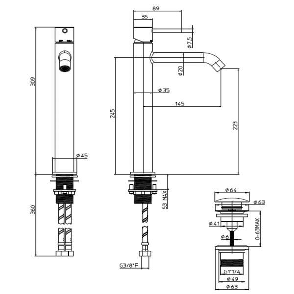 Змішувач для раковини Bossini Z00703000030005 Teo-T (Tall) з д/к, Хром 561176 фото