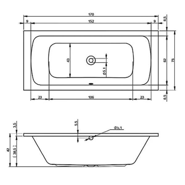 Ванна Devit 17075345 Comfort S 170x75 см + ніжки 549508 фото