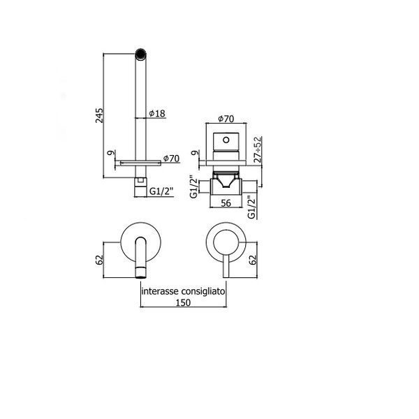 Змішувач для раковини Paffoni Lig007No70 Light, Вилив 245Мм Чорний 422535 фото