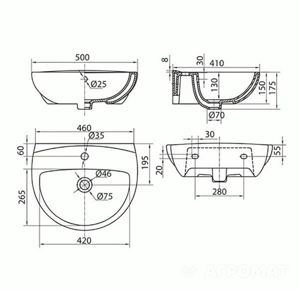 Раковина Kolo L71150000 FREJA 50 см, білий глянець (500x410x175 мм) 188391 фото
