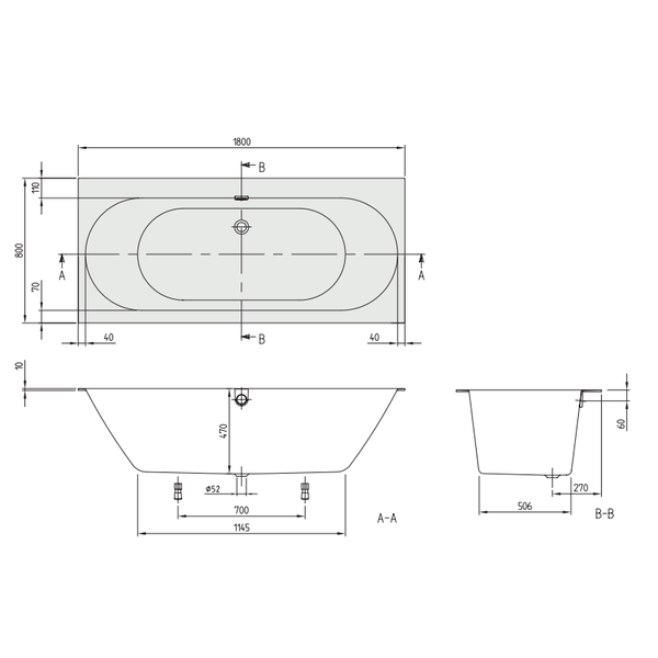 Ванна Villeroy & Boch UBQ180OBR2DV-01 Oberon 2.0 180x80 см 438026 фото
