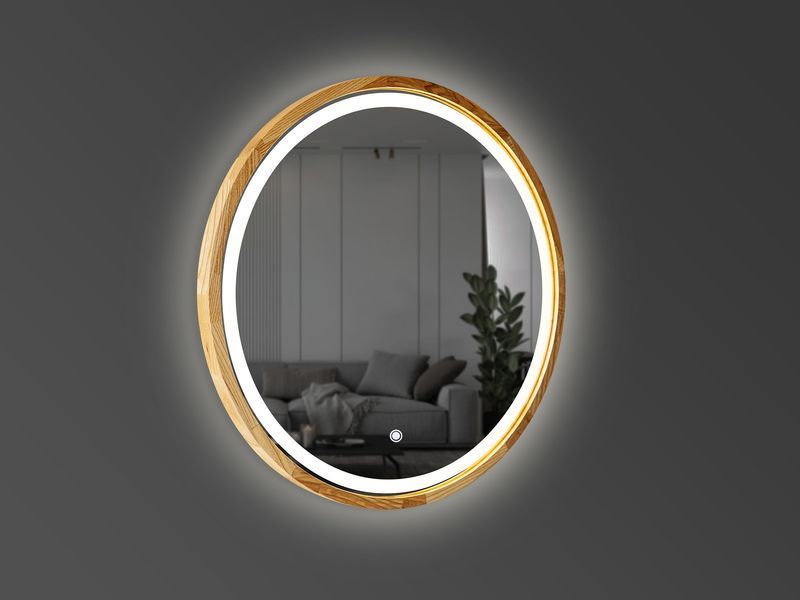 Дзеркало Luxury Wood Perfection Slim з підсвіткою LED, дуб натуральний, D 750 мм (аурна,фронтальна,сенсорна) 551593 фото