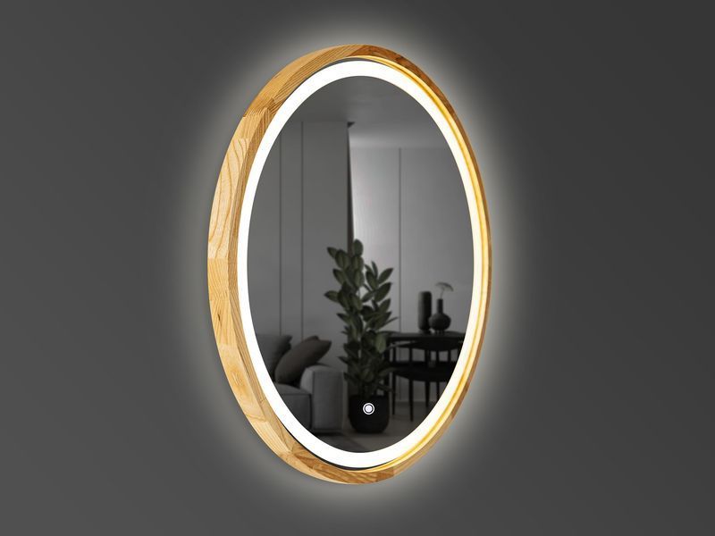 Дзеркало Luxury Wood Perfection Slim з підсвіткою LED, дуб натуральний, D 750 мм (аурна,фронтальна,сенсорна) 551593 фото